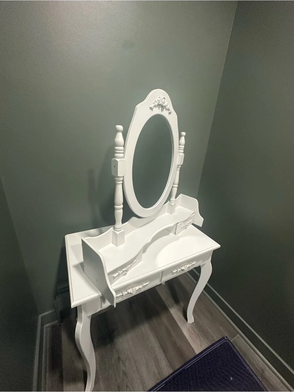 White Vanity Dressing Table with Oval Mirror